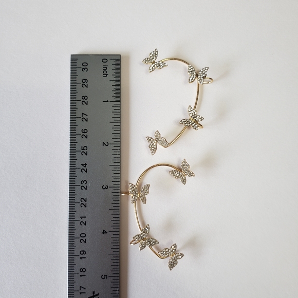 Silver Plated Metal Crystal Butterfly Ear Clips For Women Sparkling Zircon - Picture 5 of 10